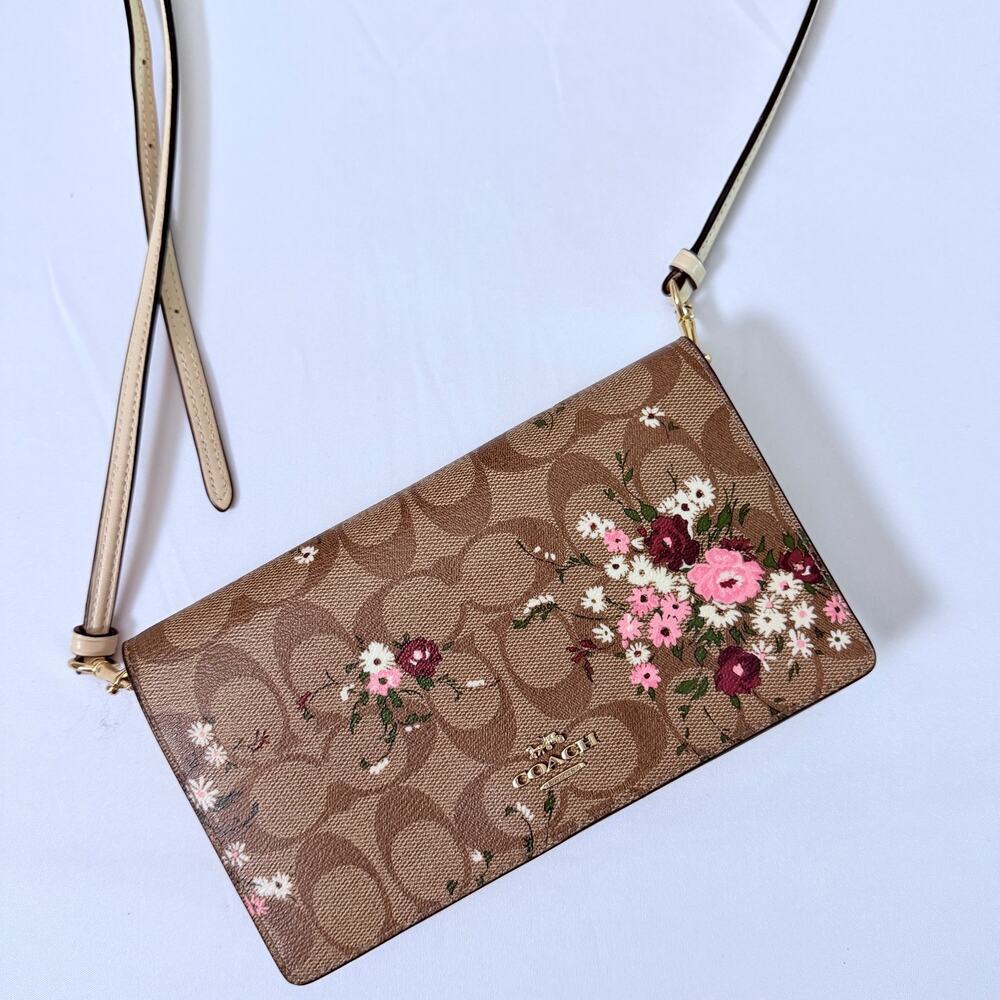 Coach Anna Foldover Wildflower Clutch Crossbody Purse w/ Detachable Straps